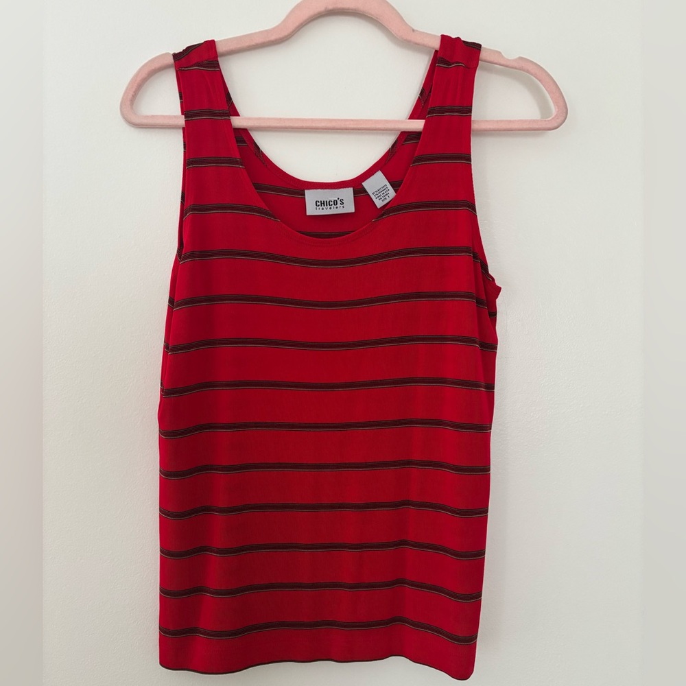 Vintage Chicos Travelers Red Striped Tank Top Size 1 Medium/8